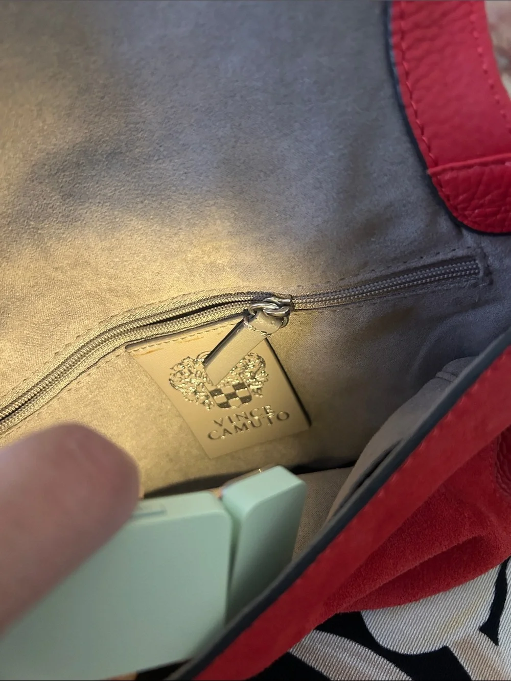 Vince Camuto Red Leather and Suede Crossbody Bag